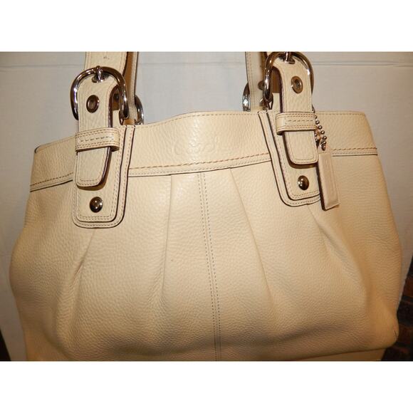 Y2K Coach F13733 Soho Leather Large Tote Shoulder Bag Purse Cream Thick Stitch - Picture 6 of 10